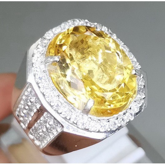 Batu Akik Kecubung Emas Yellow Citrine Kinyang Emas Ring Perak Asli 925 Bisa COD