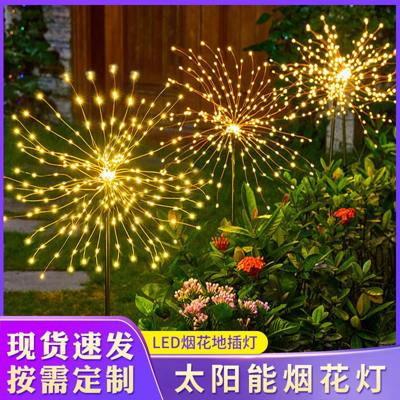 Lampu string surya kawat tembaga LED lampu kembang api tahan air untuk luar ruangan lampu taman yang