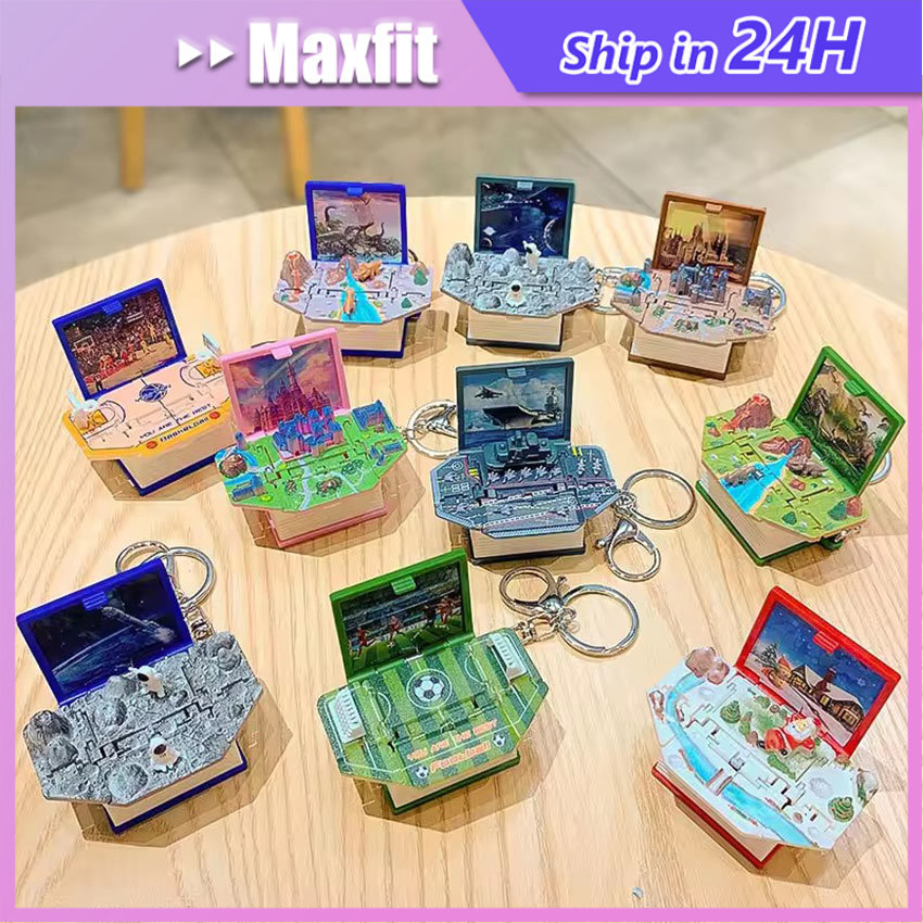 Gantungan Kunci Lipat Buku Pop-Up 3D Book Fantasi Anak Dekompresi Pasangan Pelajar Mainan Kelas / Ga