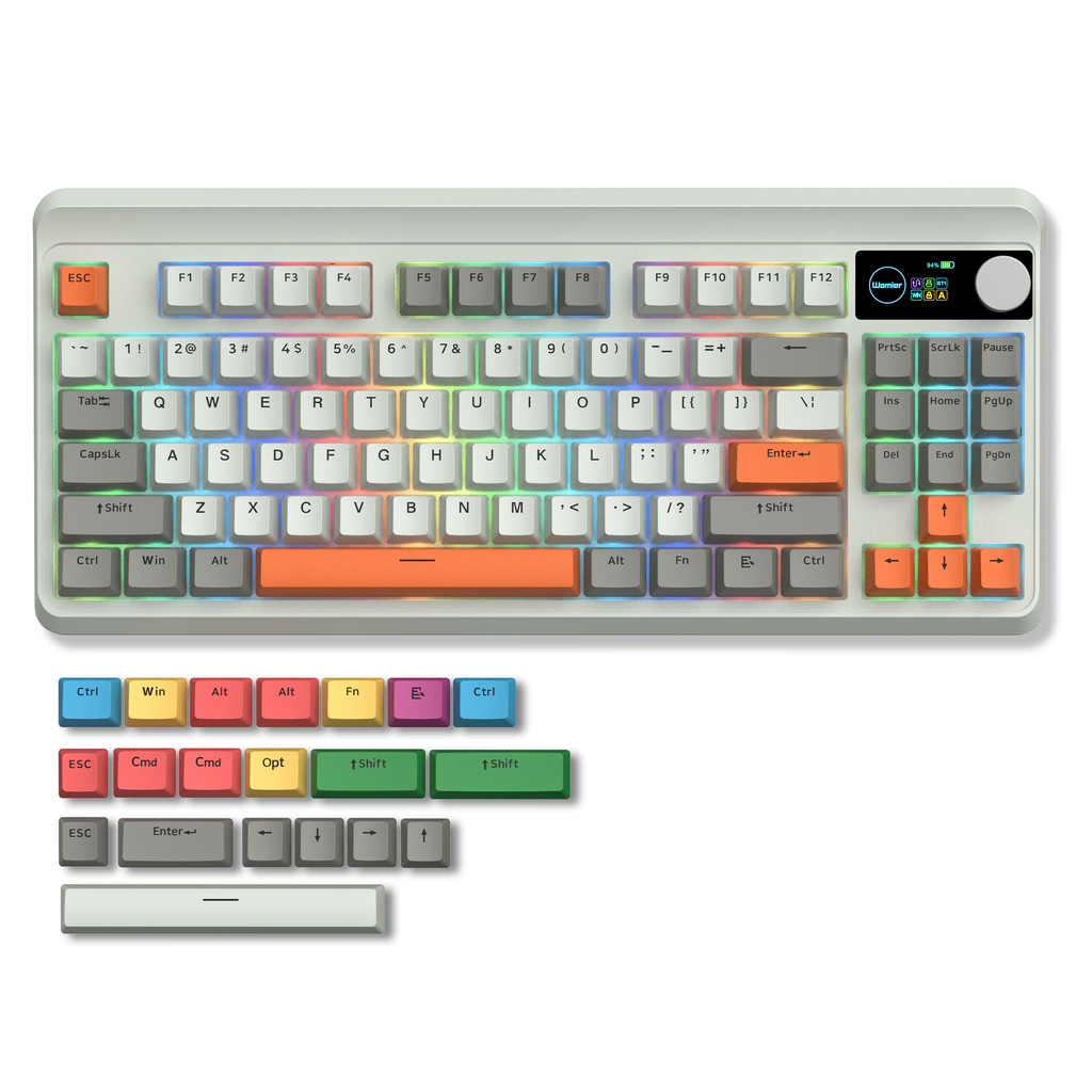 Womier M87 Pro Retro Grey Meanical Gaming Keyboard Wireless Tri-Mode Hot-Swappable Custom OLED splay
