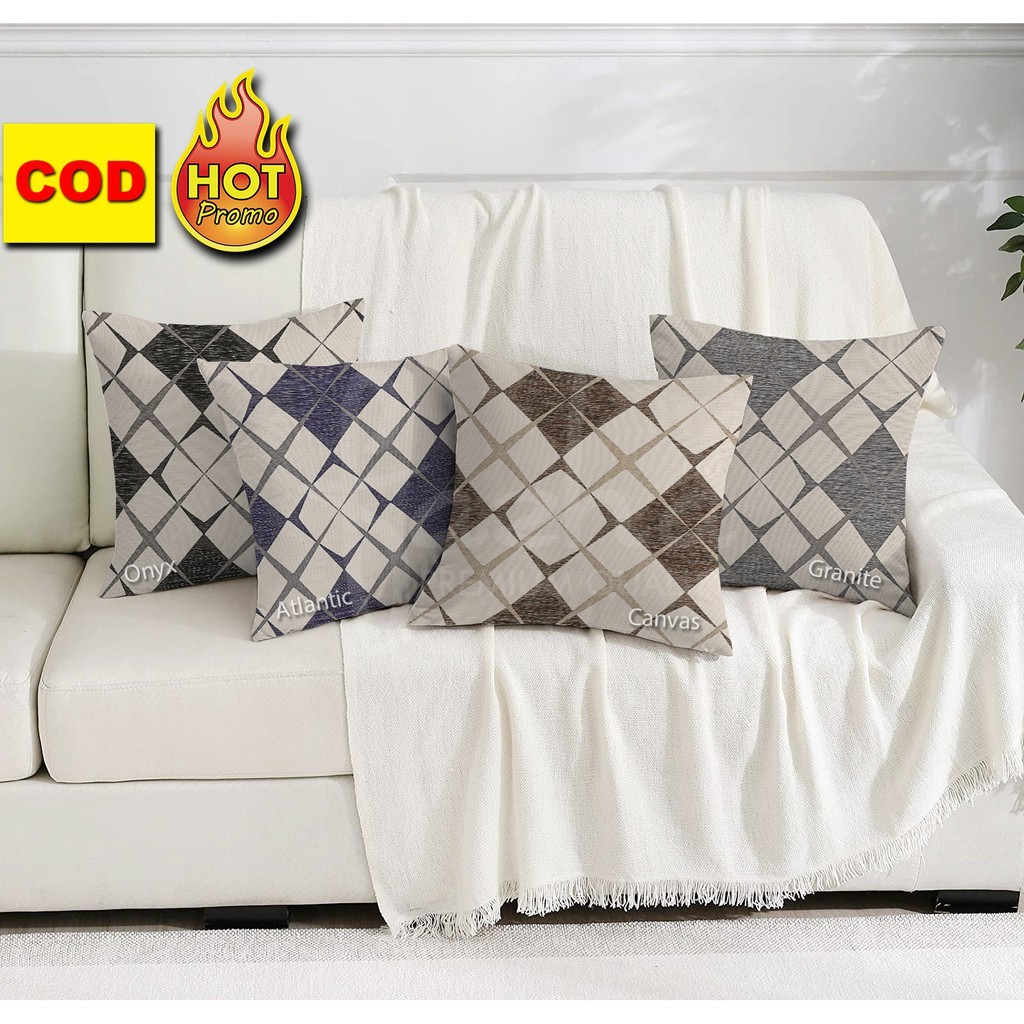 Sarung Bantal Sofa Kursi Tamu Premium fazha Motif Geometris Cream Abu Biru hitam tua 30 35 40 45 50 