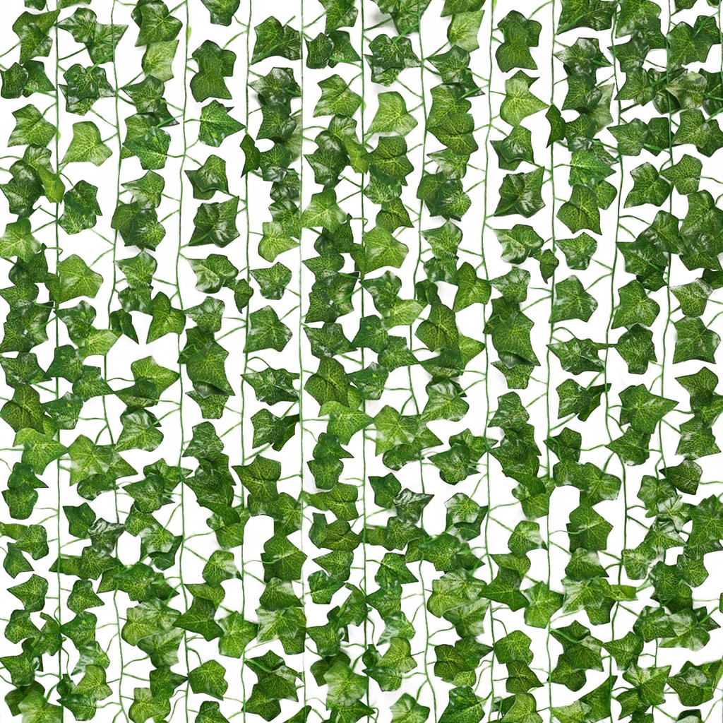 12PC Green Artificial Lvy Leaf Garland Plant Foliage Home Decor Rattan String Wall Decoration Fake H