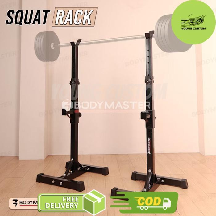 Squat rack body master rak tiang gym rack squat fitness - Hitam