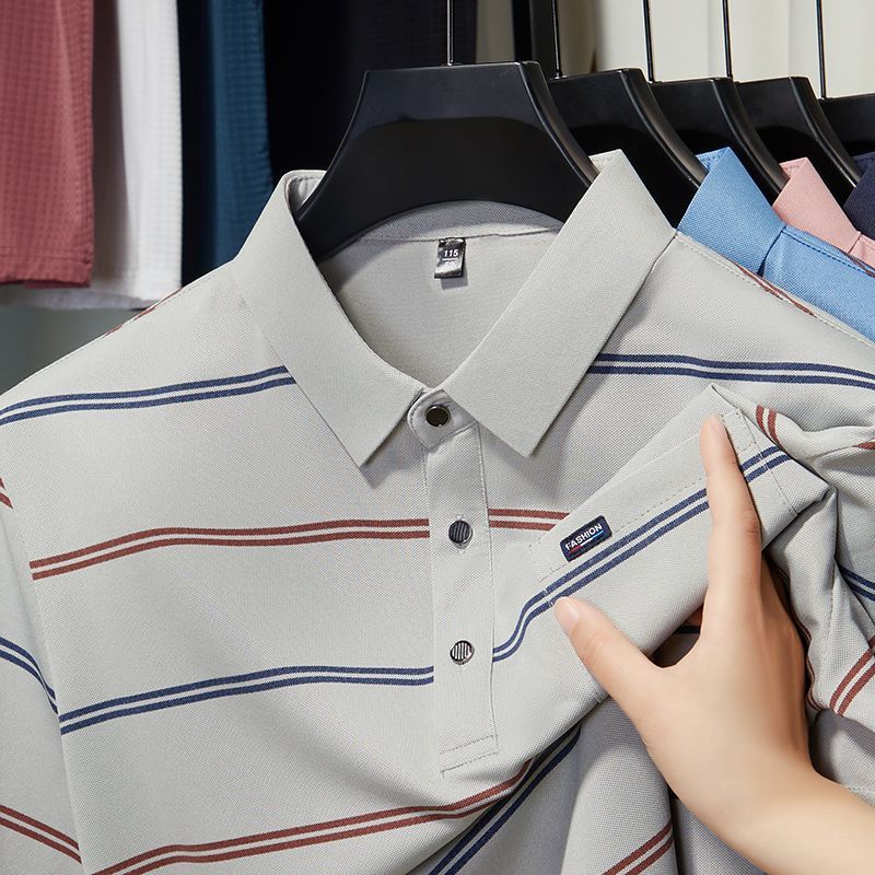 T-shirt lengan pendek pria bergaris atas polo shirt