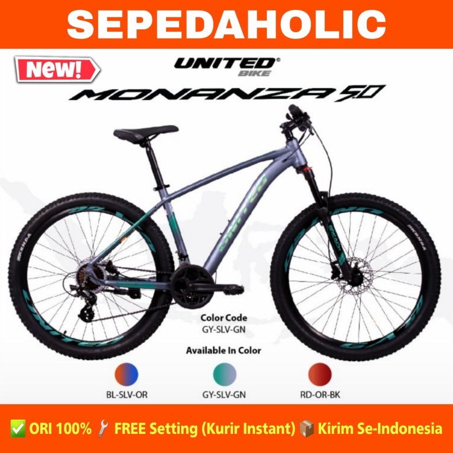 Sepeda Gunung MTB UNITED MONANZA 5.0 27.5 Inch Alloy Shimano Altus 24 Speed Rem Hidrolik Garansi Res