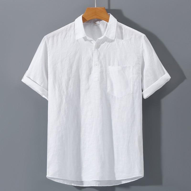 Linen men's short-sleeve shirt, linen men's clothing, new collared T-shirt, polo shirt, shirt
