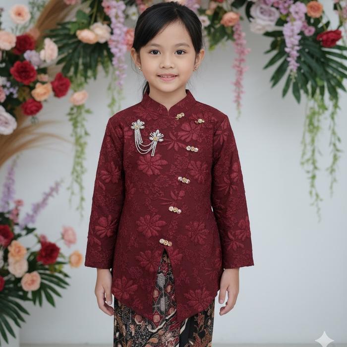 Kebaya Anak Janggan Kretek Jacquard Umur 4-12 Tahun lengan Panjang Payet & Bros Kebaya Wisuda Anak K