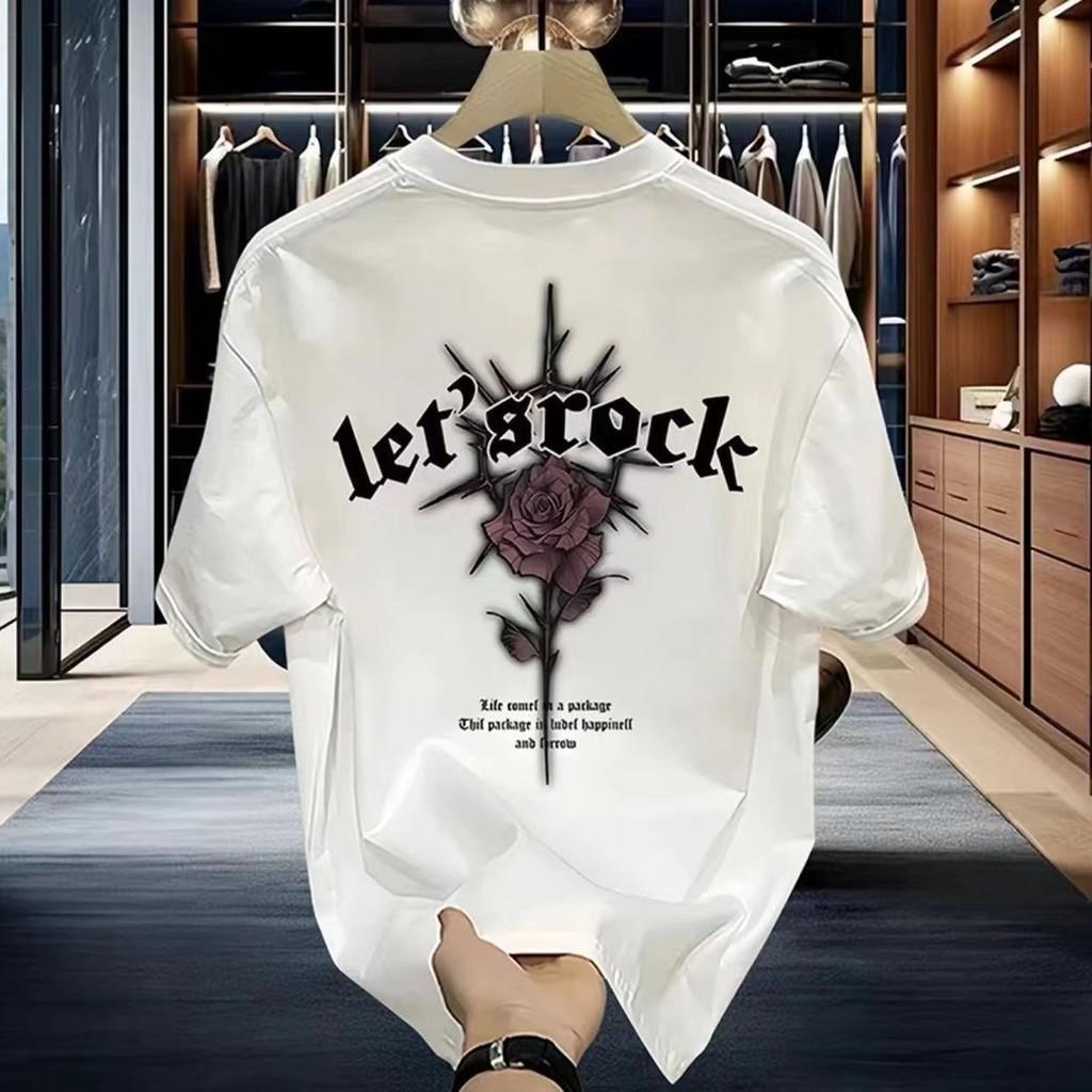Kaos Distro Pria Lets Rock Baju Cowok Lengan Pendek Sablon Depan Belakang