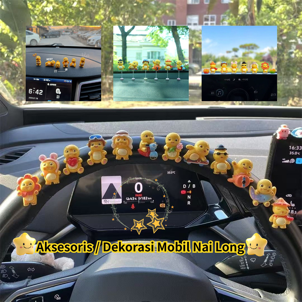 (6pcs) Mini Figure Nailong Dino Kuning/Electric Car Cute Decorations/Nailong Mini Figure Set/Ornamen
