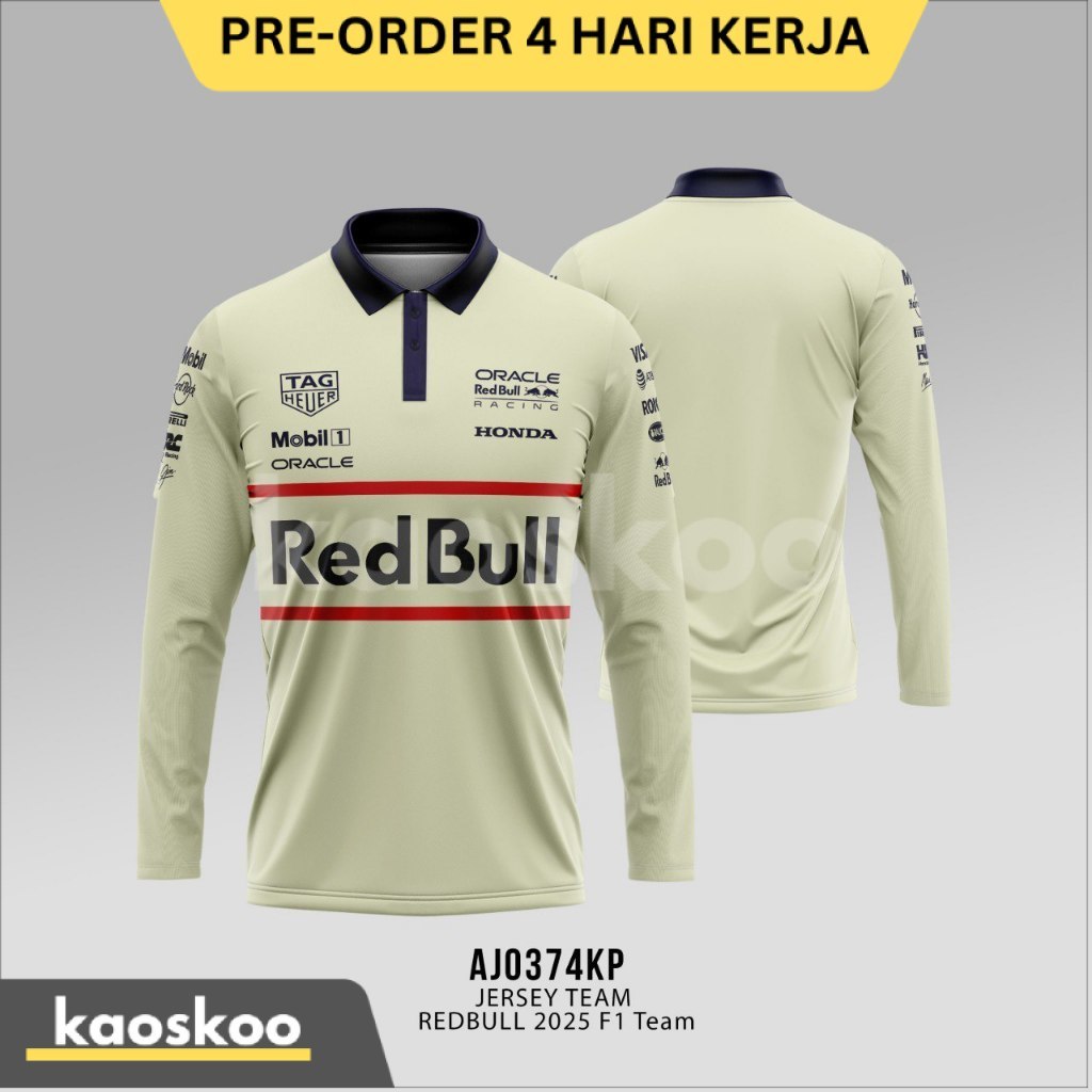 Kaos Jersey Polo F1 Team RedBull Red Bull 2025 Lengan Panjang
