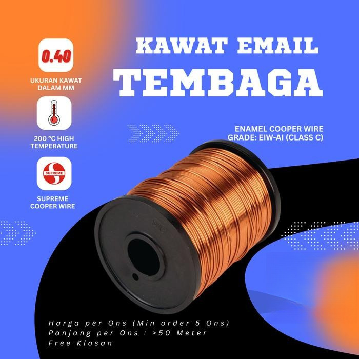 KAWAT TEMBAGA EMAIL 0.40 MM ENAMEL WIRE COOPER GULUNG DINAMO ILMAIL
