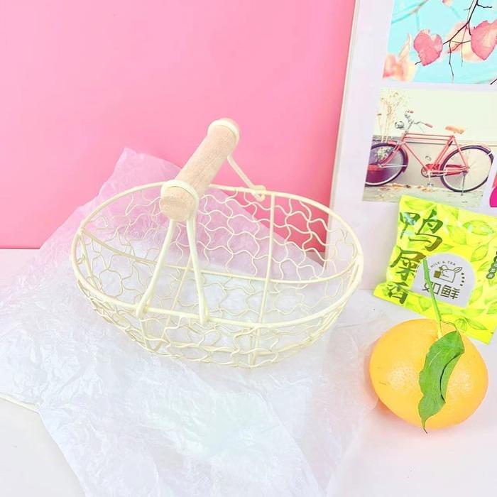 Keranjang Penyimpanan Besi Gagang Kayu Antik Keranjang Buah Besi Keranjang Buah Kecil Creative stora