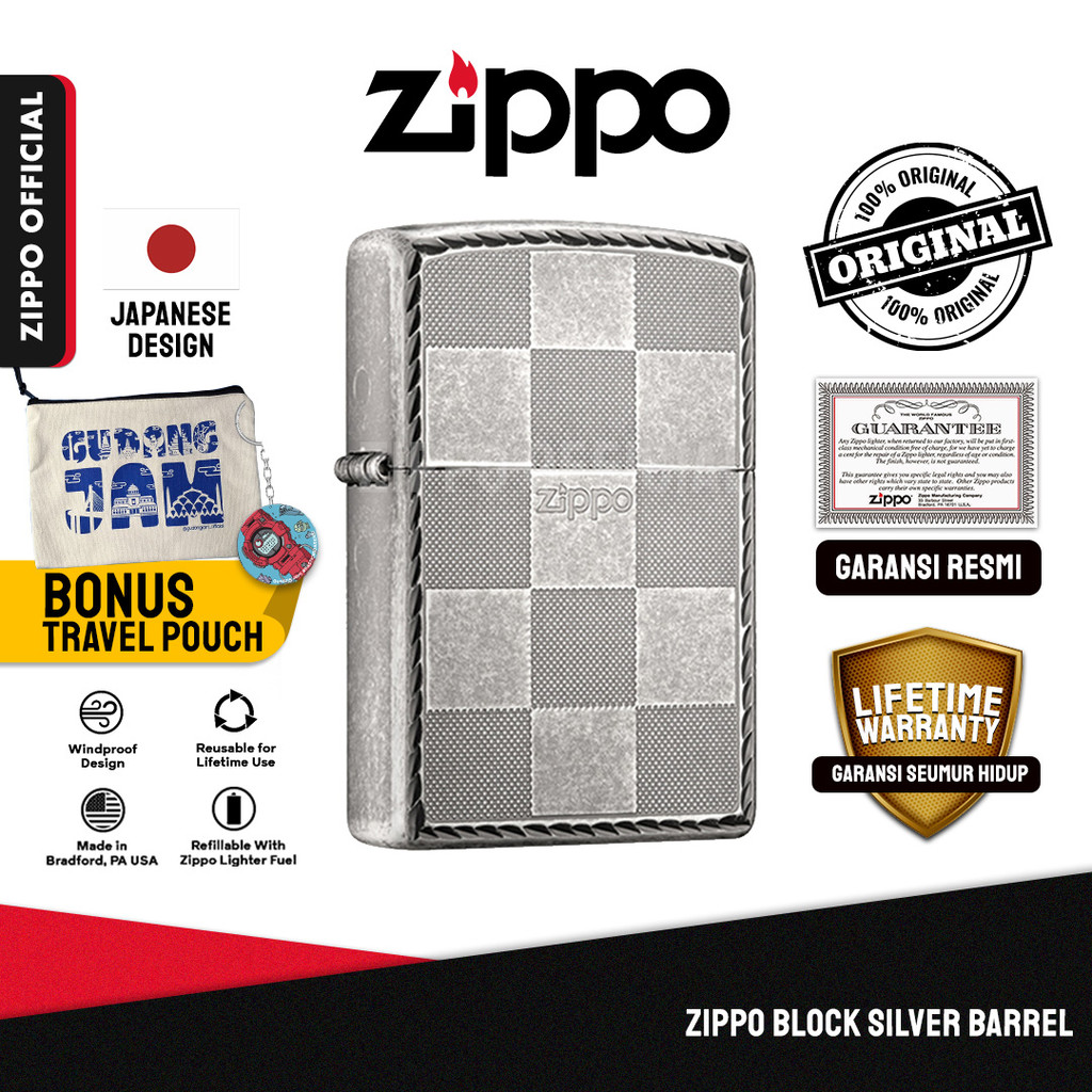 Zippo Block Silver Barrel ZA-1-15 | Garansi Lifetime | Original USA