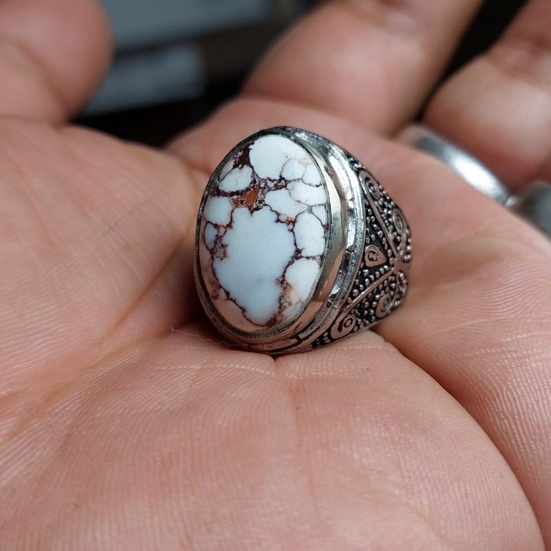 cincin batu pirus putih urat merah jaminan natural garansi 100 orijinal / rindu akik