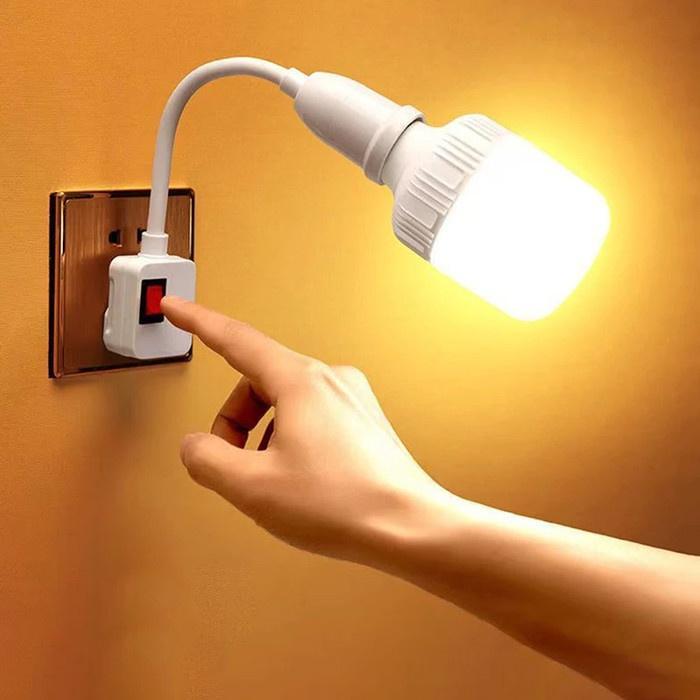 Fitting Lampu Fleksibel e27 Colokan Dinding Bohlam LED Switch  On Off