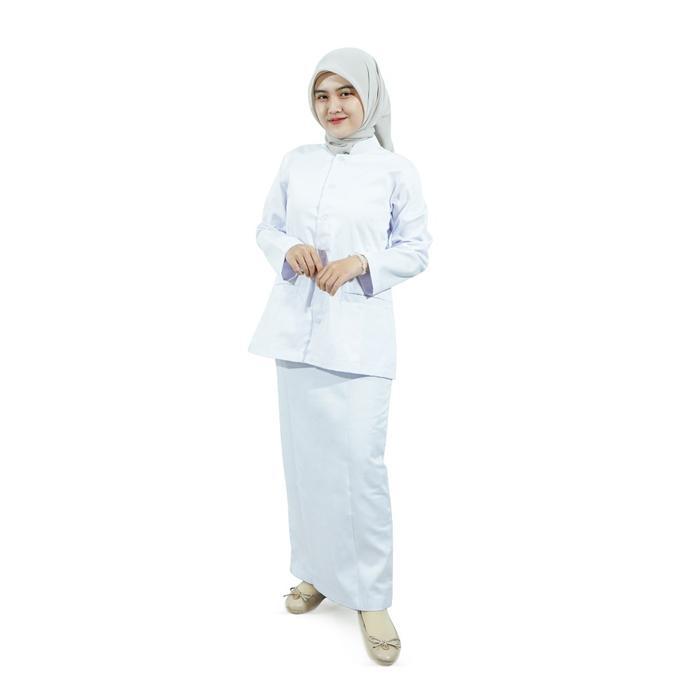 LINCURT - Baju Perawat Putih Set Rok Klinik Rumah Sakit Wanita Lengan Panjang - S, Putih, Rok