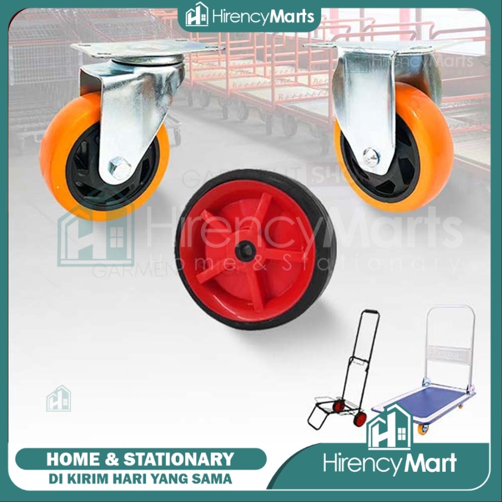 Roda Troli Barang 4 Inch Hand Truck Trolley Ban Karet Dorongan Gerobak Tebal {Hirency Marts}