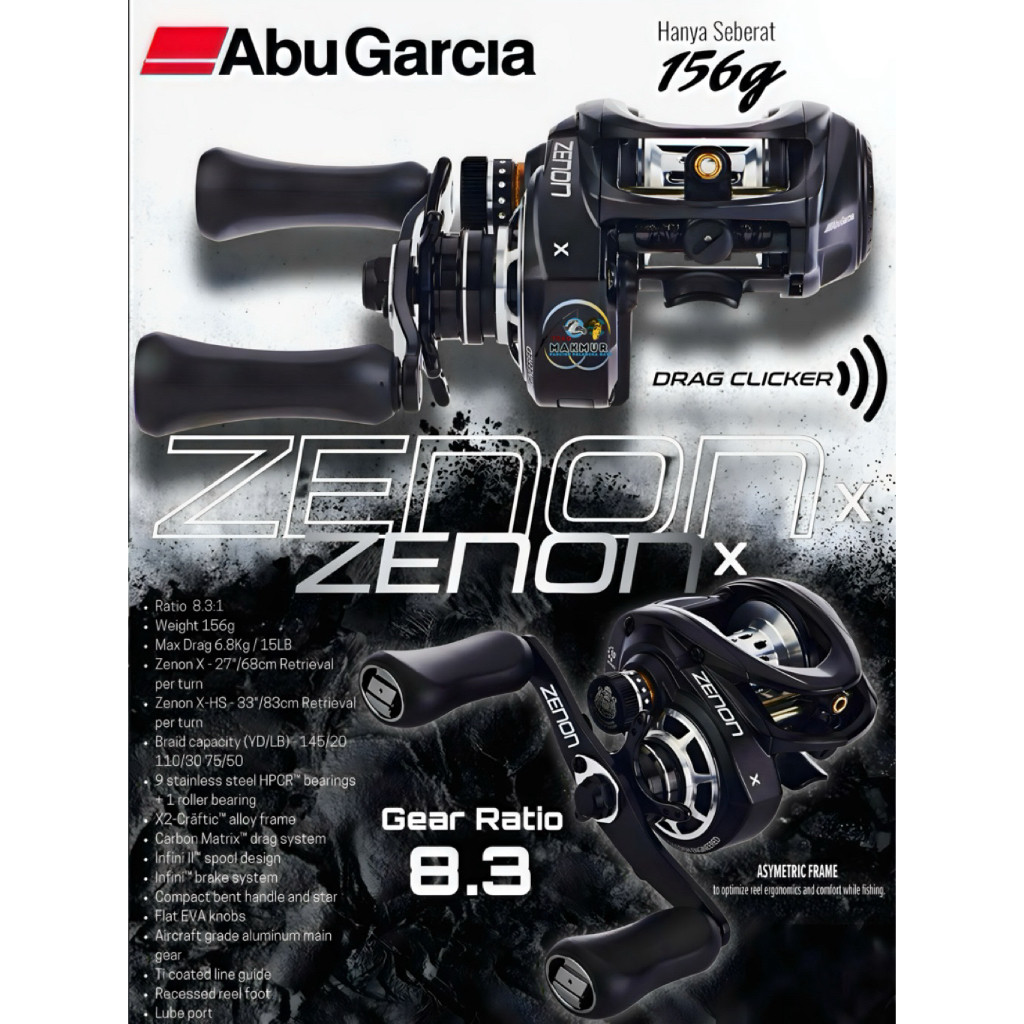Reel Abu Garcia ZENON X SHS-L Ratio 8 | Super Ringan 156 Gram Bobot Reel | Drag Clicker