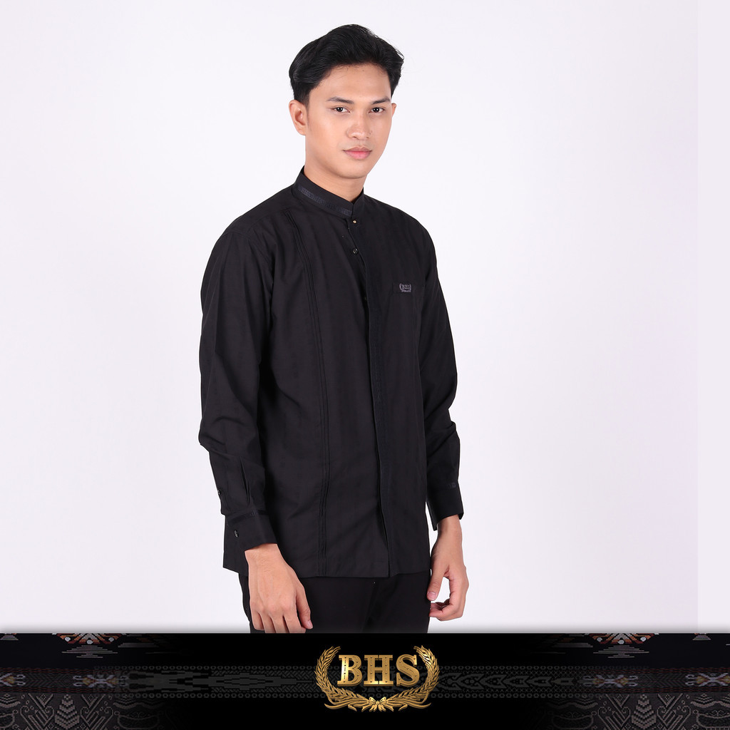 Baju Koko BHS Classic Motif Khalid Black BHS Original Baju Muslim BHS