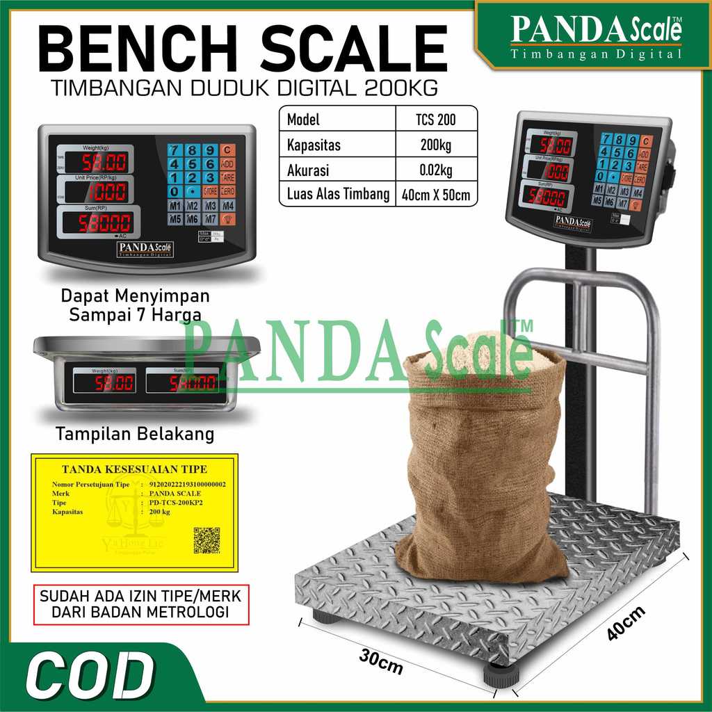 PANDA SCALE Timbangan Digital 200kg Timbangan Barang Paket Sembako Buah