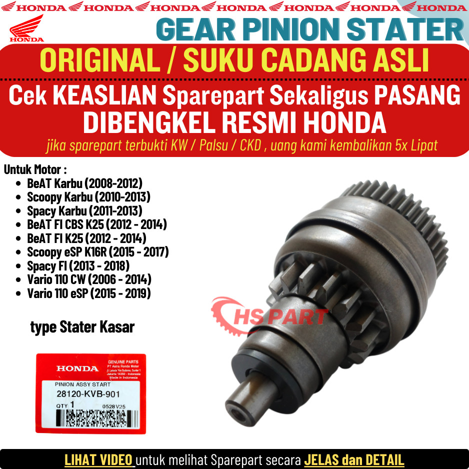 Granat Gir Gear Gigi Pinion Stater Beat Scoopy Spacy Vario 110 Karbu Original AHM Honda 100%