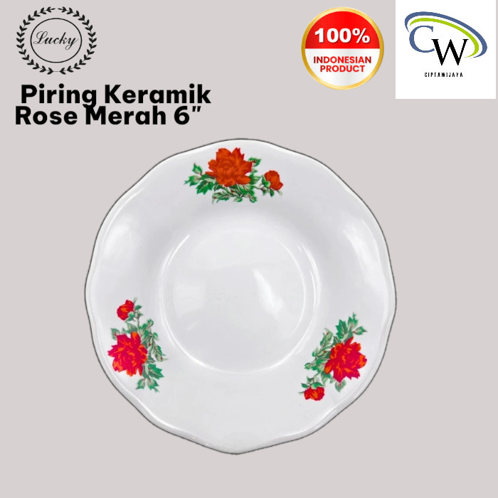 Piring Saji Kecil Rose Merah Putih 6" | 16,2 cm Lucky Keramik