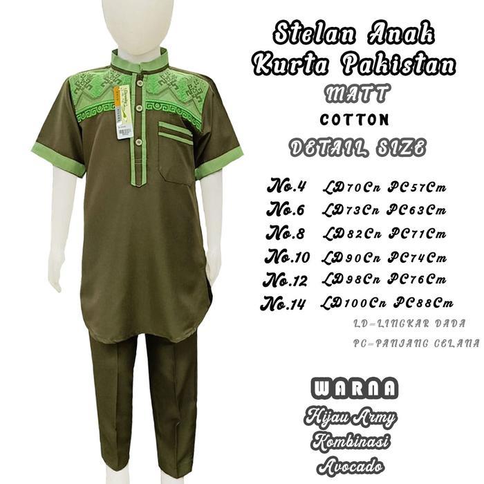 PROMO Lebaran Baju Koko Stelan Anak Laki2 Lengan Pendek Bahan Katun Usia 3-15 Tahun Muslim - Hijau A