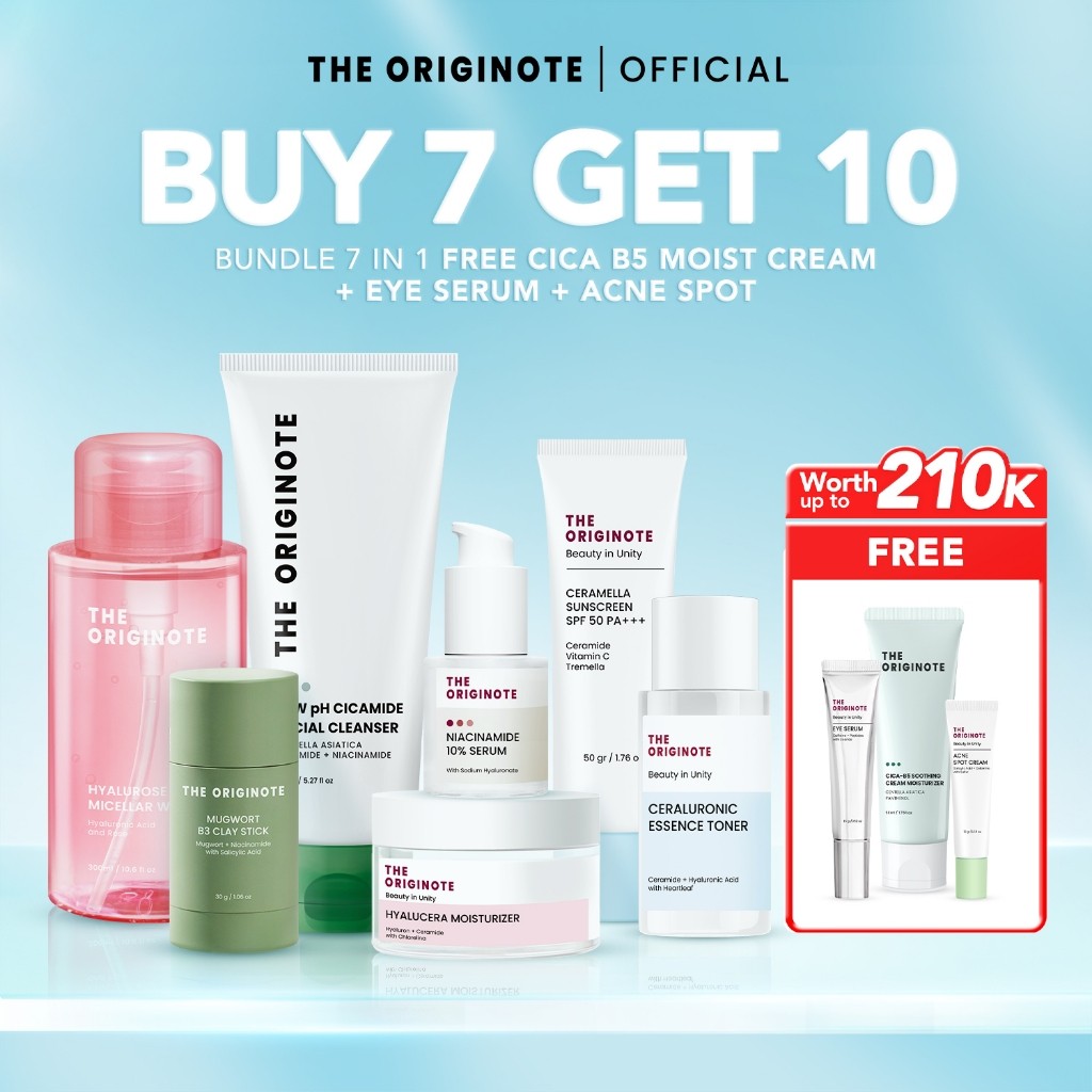 The Originote 7in1 Bundle Facial Cleanser Toner Serum Moisturizer Sunscreen Micellar Water Clay Stic