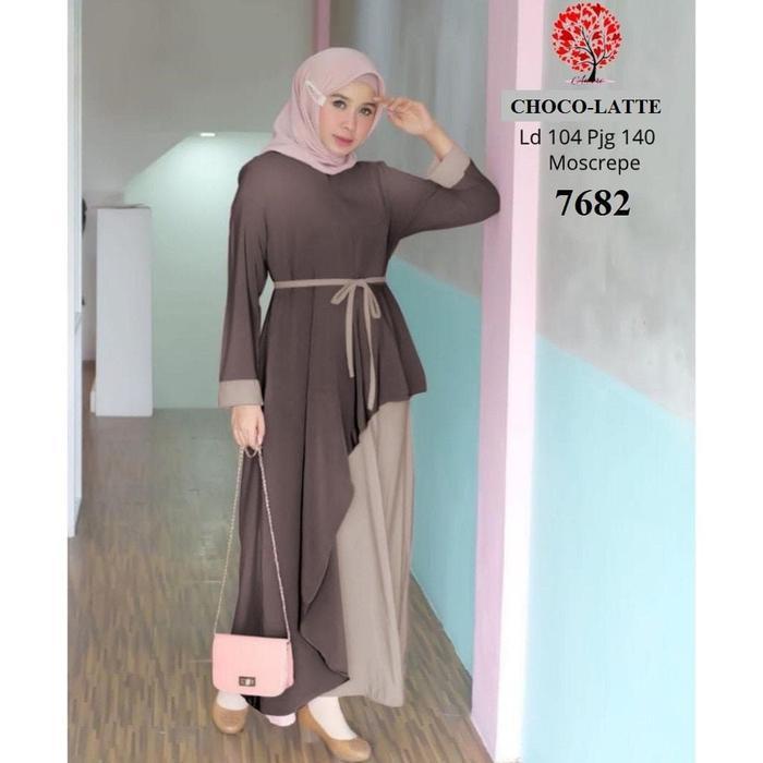 7671 Gamis asimetris grey dusty baju wanita muslimah busui casual dres - ABU DUSTY