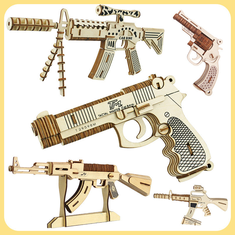 Wooden Assembly Gun Puzzle Model Pistol Rifle AK47 3D Toy Gun Model Cannot Shoot Educational Toys Fo