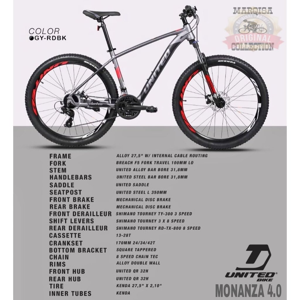 PROMO Sepeda Gunung 27,5 Inch MTB United Monanza 4.1 Alloy 3x8 Speed Hidrolik Disc Brake Dewasa Terb