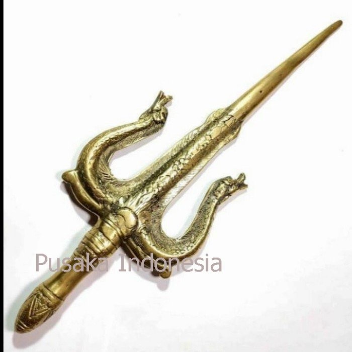 Pusaka Tombuk Trisula Kuningan Naga Kembar Antik Murah Dijamin Paling Murah Seindonesia PI8776