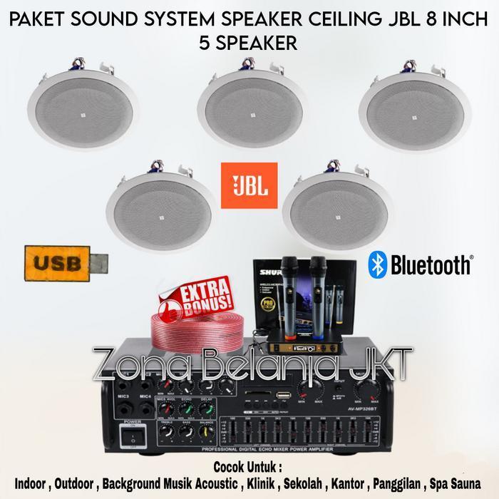 Paket Sound Cafe Resto Kantor Speaker Ceiling JBL 8 Inch 5 Speaker