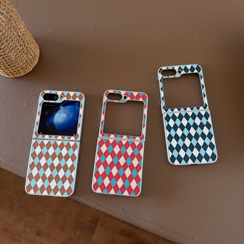 Mewah Korea Plating Rhombus Pattern Phone Case untuk Samsung Galaxy Z Flip7 Z Flip6 Flip5 Shockproof