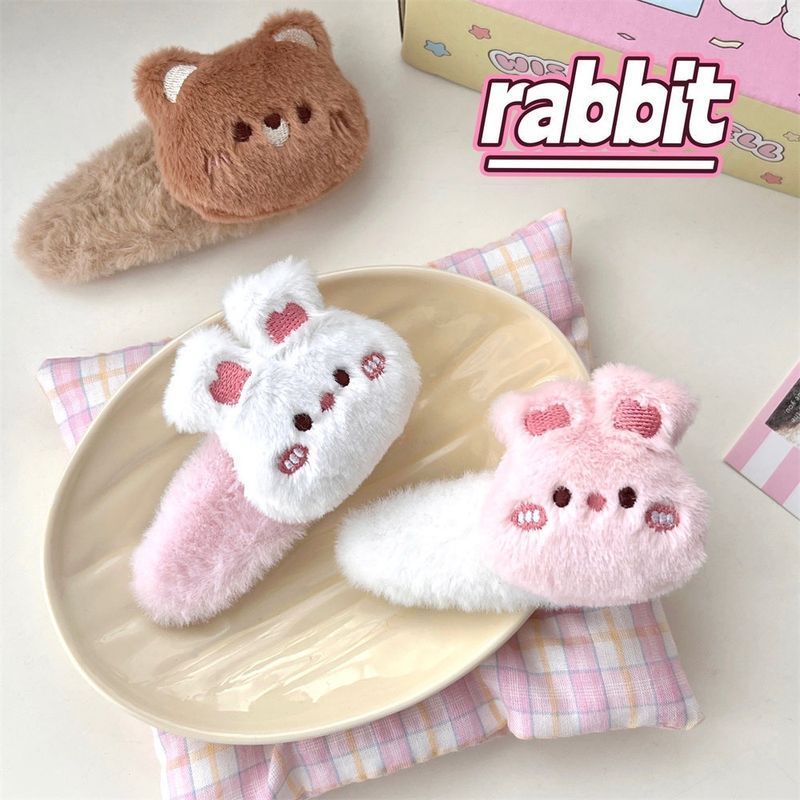 1pc Plush cartoon little bear bunny big BB clip cute autumn and winter sweet edge clip furry hair ac