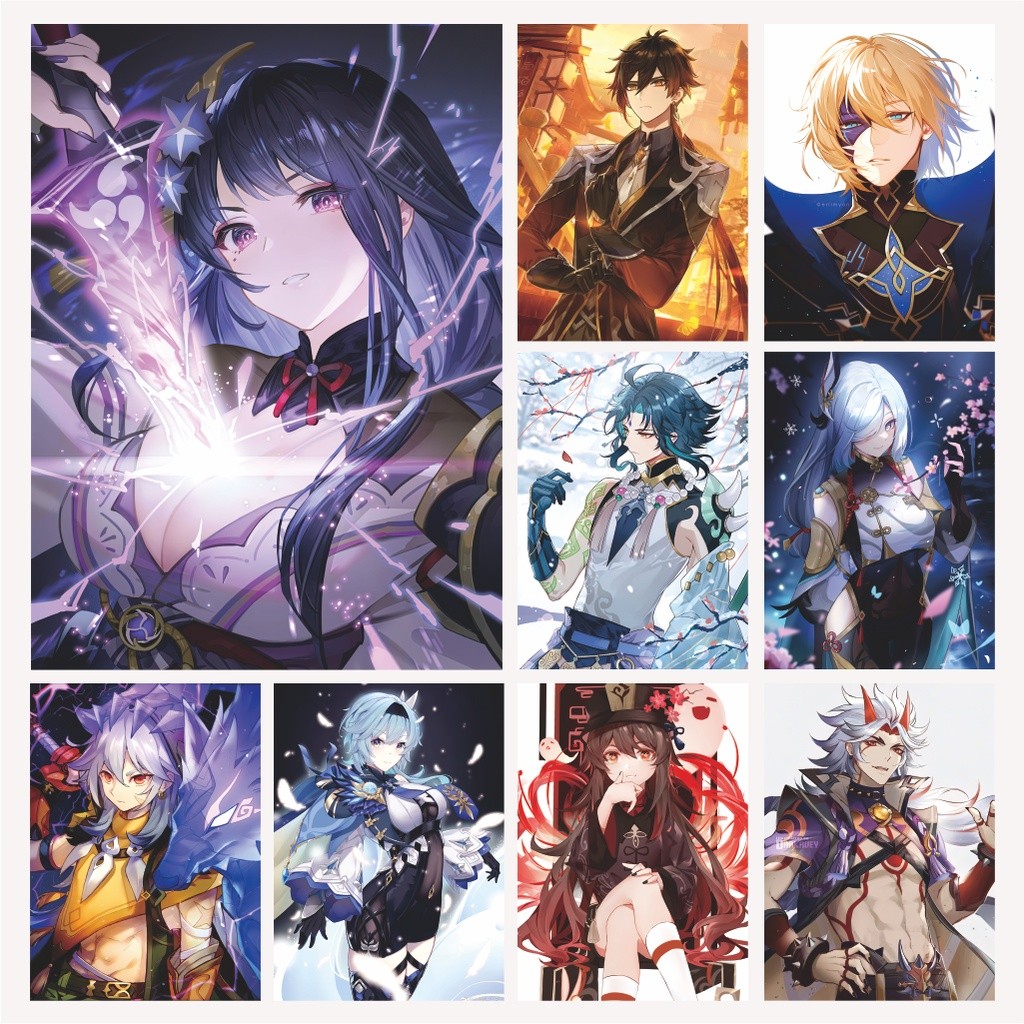 Poster Genshin Impact Shenhe Zongli Eula Daenslief Hu Tao Raiden Baal Yae Miko Diluc - Size A4+