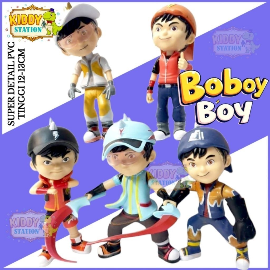 action figures boboiboy set isi 5 pcs mainan topper miniatur boboi boy supra blaze solar gempa