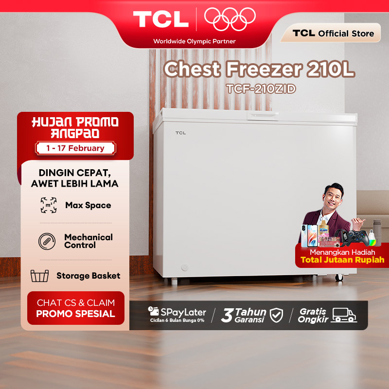 TCL Chest Freezer Kapasitas 210 Liter Super Freezing - Storage Basket Besar - Pembuangan Limbah Air 