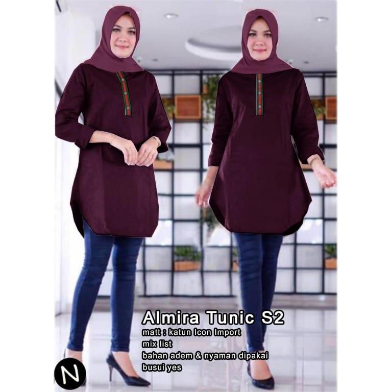 Almira Tunic, pakaian atasan tunic jumbo termurah fashion muslimah 59 - Marun, L