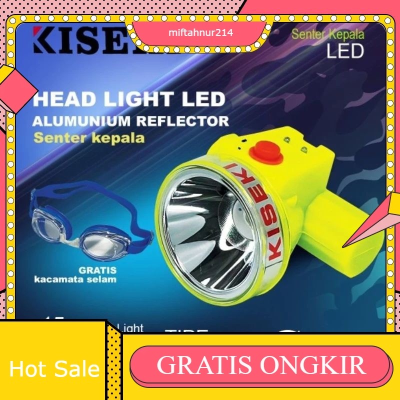 Senter Kepala kiseki 15wtt tipe 198 waterproof / Senter Kepala kiseki anti air / Super Terang