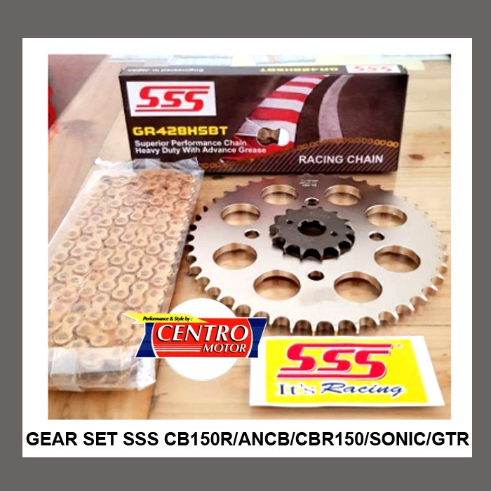GEAR SET SSS 428 NEWCB150R,CB150R,CBR150R,SONIC,GTR150+RANTAI SSS tipe HSBT