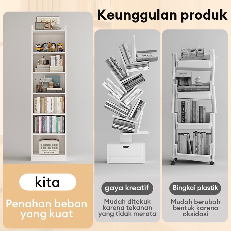 PROMOSERENE SPACES Rak Buku Kayu 4 Susun Rak Buku Susun Minimalis Lemari Display Serbaguna Rak Buku 