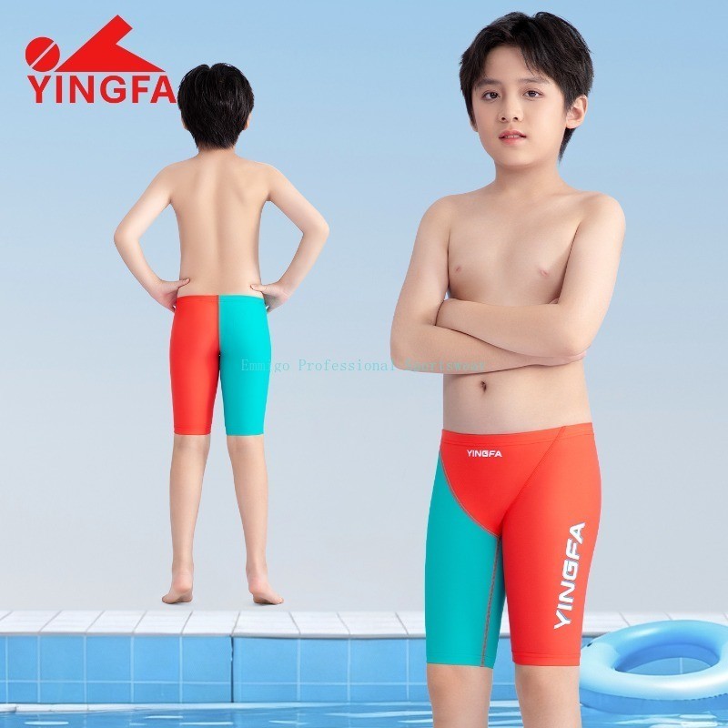 Siap Stock YINGFA Boys Competition Swim Trunks Panjang Lutut Tahan Lama Celana Berenang Kering Cepat