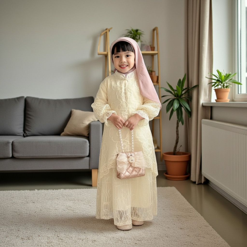 Munna | Isabella Gamis Bini Orang Long Dress Malaysia Anak Perempuan 2026 Free Belt Bahan Fairy Crep