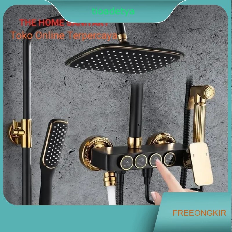 Promo Shower Set Panas Dingin Black Gold Shower Tiang Model Tombol