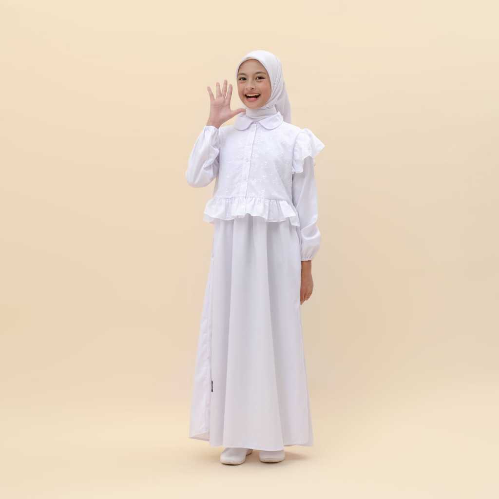 SETRAMALL    Applekidz Gamis Syari Manasik Anak Perempuan Remaja Tanggung KALIS Bordir Putih Bersih