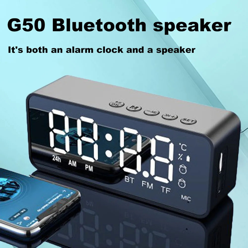 Jam Digital Alarm Bluetooth Speaker FM Radio Display Cermin Rechargeable USB Type C Baterai 1000mAh 