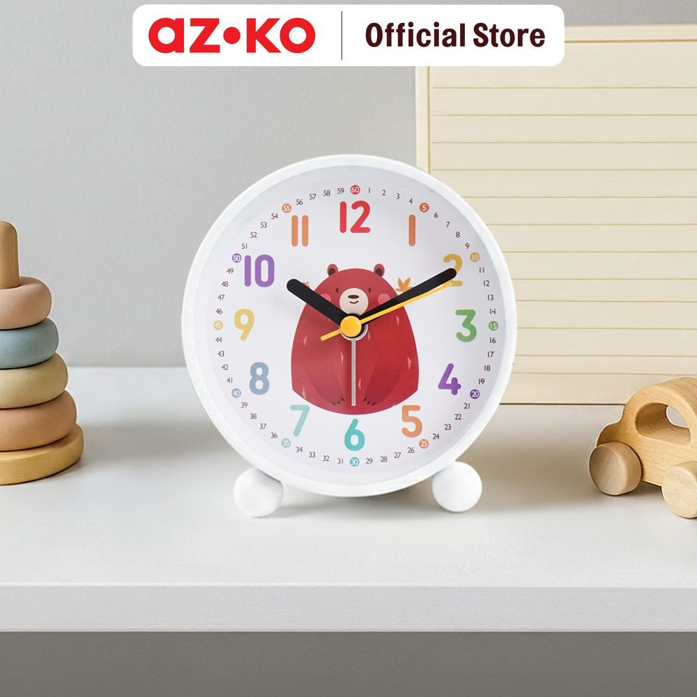 AZKO Ataru 9.4 cm Jam Meja Anak Bear Desk Clock Jam Analog Aesthetic Dekorasi Meja Hiasan Rumah Temp