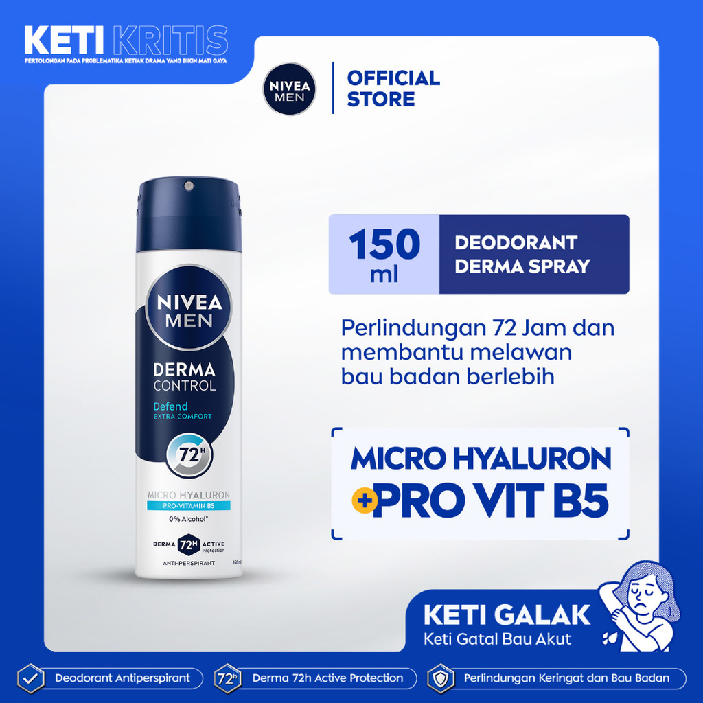 NIVEA MEN Deodorant Spray Derma Control Defend 150ml - Deodoran semprot pria skin barrier kulit keti
