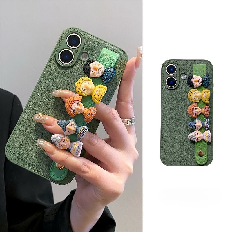 Fun green 3D doll leather strap and wristband, suitable for iPhone 17 Promax phone case Apple 16Pro 